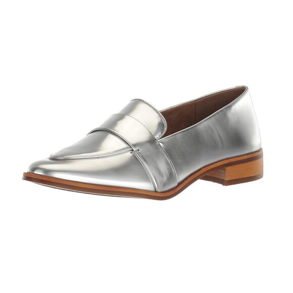 Aerosoles Eden Loafers Flats Low Heel Metallic Silver Comfortable Work Office - Picture 2 of 7